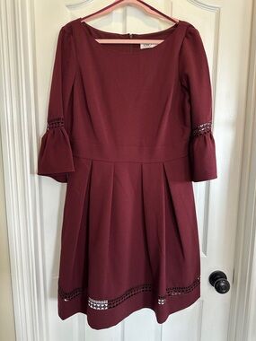 Eliza J Wine Three-Quarter Sleeve Fit-and-Flare Dress- Never Worn